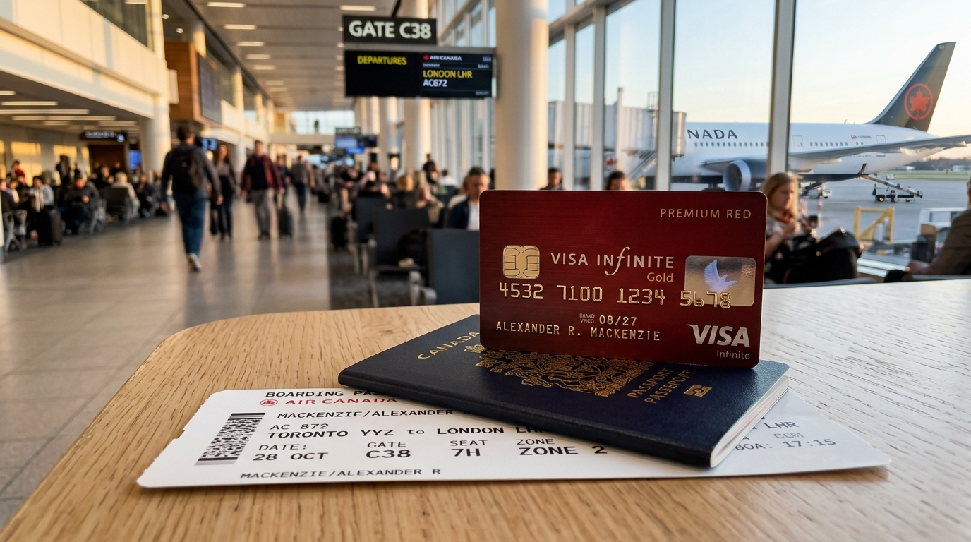 Luxury airport lounge interior overlooking runway under modern lighting with sleek credit cards